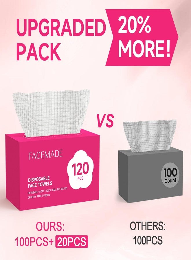 FACEMADE 120 Count Disposable Face Towels, 100% USDA Biobased Face Towelettes Disposable, Clean Facial Towels for Makeup and Clean Skin, Super Soft and Thick Dry Wipes Club - Image 4